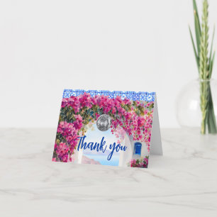 Cartão De Agradecimento Flores de Bougainvillea Rosa Aquarela em Azulejo A
