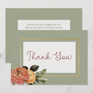 Cartão De Agradecimento Flores de Casamento Floral Peach Mimosa