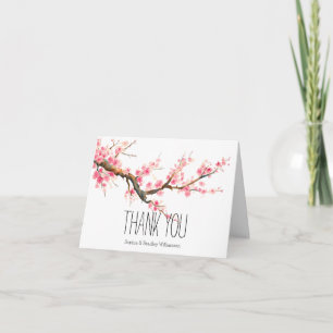 Cartão De Agradecimento Flores de Cerejeira e Pássaros Obrigado