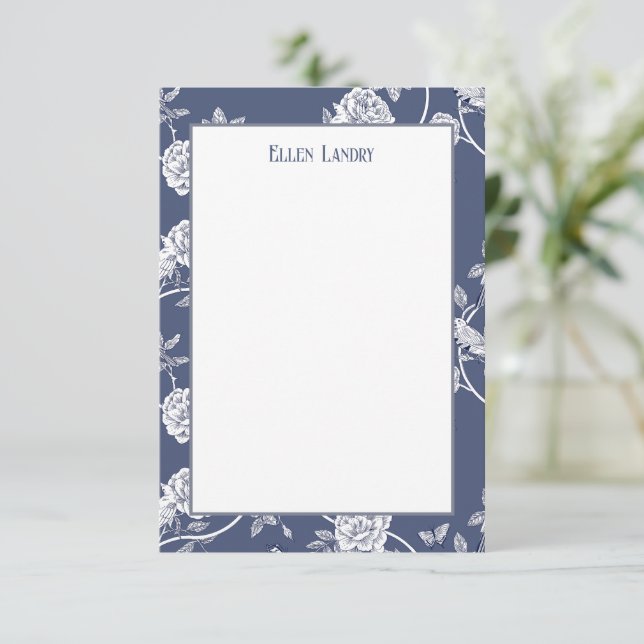 Cartão De Agradecimento Flores de Chinoiserie Azul (Em pé/Frente)