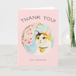 Cartão De Agradecimento Flores de Gato Calico e Rosa | Obrigado!