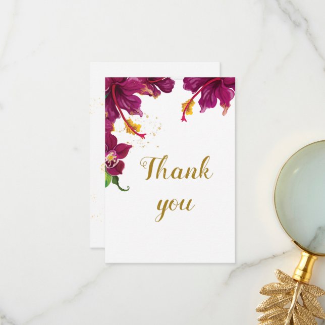 Cartão De Agradecimento flores de hibisco romântico (Frente/Verso In Situ)