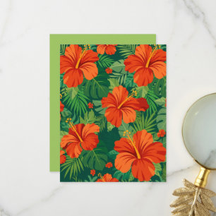 Cartão De Agradecimento Flores de Hibisco Vermelho Laranja Verde Folhagem