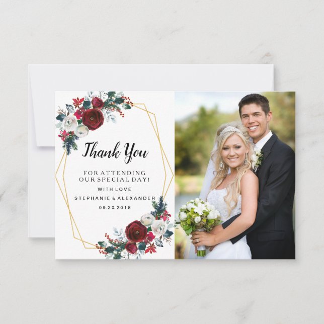 Cartão De Agradecimento Flores de inverno geométricas Douradas da Frame Bu (Frente)