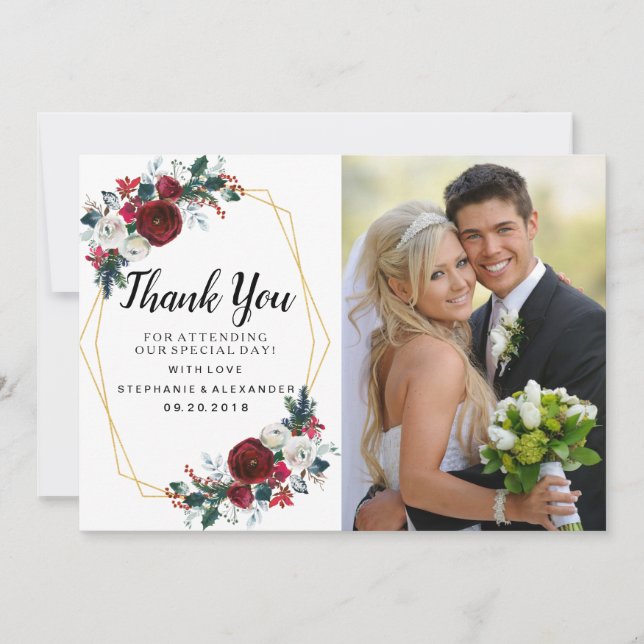 Cartão De Agradecimento Flores de inverno geométricas Douradas da Frame Bu (Frente)