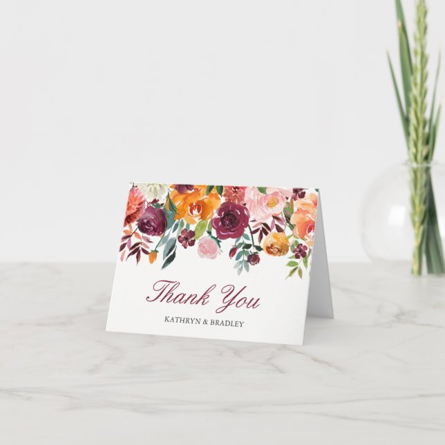 Cartão De Agradecimento Flores de Marsala Rosa Flor de Laranjeira Obrigado (Frente)