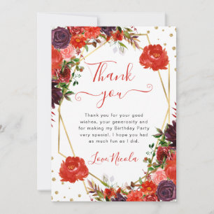 Cartão De Agradecimento Flores de outono laranja e marrom Quadro de aniver