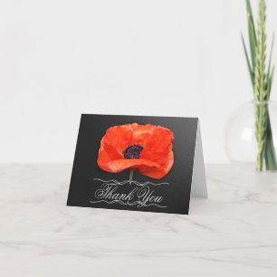 Cartão De Agradecimento Flores de Papoula Laranja Preto Nota de Agradecime