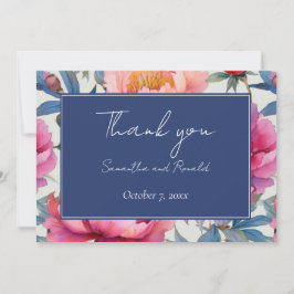 Cartão De Agradecimento Flores de Peônia Rosa e Bege Obrigado Casamento