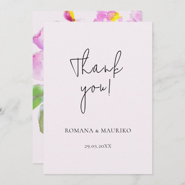 Cartão De Agradecimento Flores de Pêssego Artísticas Arte Aquarela (Frente/Verso)