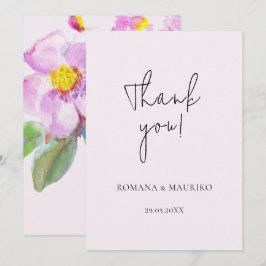 Cartão De Agradecimento Flores de Pêssego Artísticas Arte Aquarela
