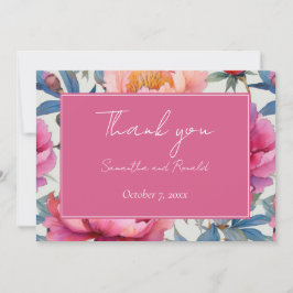 Cartão De Agradecimento Flores de Pessegueiro e Peônia Rosa Casamento Obri