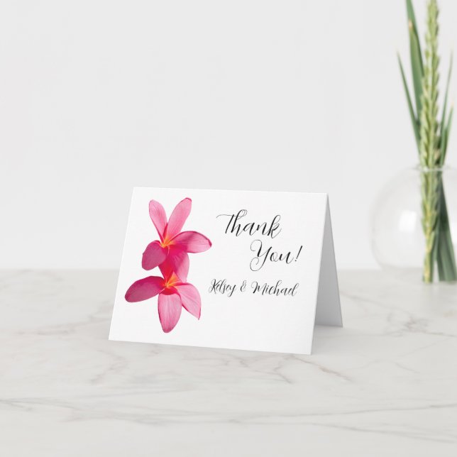 Cartão De Agradecimento Flores De Plumeria Rosa, Casamento Tropical, Flora (Frente)