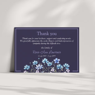 Cartão De Agradecimento Flores de prado em aquarela azul funeral