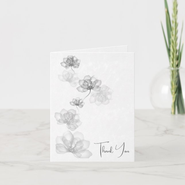 Cartão De Agradecimento Flores De Prata Iridescentes Por Simpatia Obrigado (Frente)