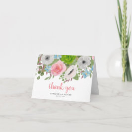 Cartão De Agradecimento Flores de primavera Rosas Anêmonas | Casamento Obr