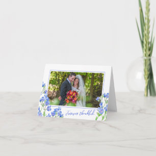 Cartão De Agradecimento Flores de velocidade obrigado azul de casamento