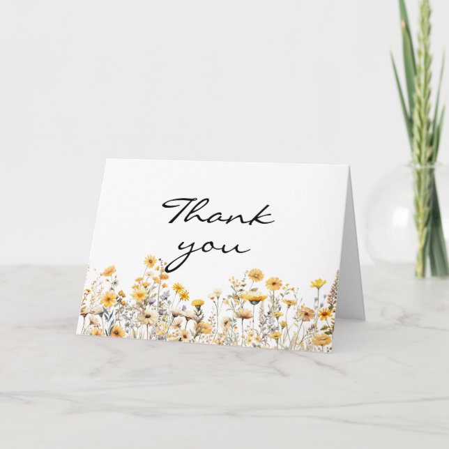 Cartão De Agradecimento Flores-do-mato-amarelas brancas (Frente)