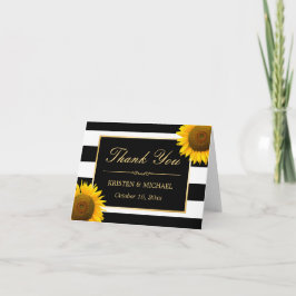 Cartão De Agradecimento Flores-do-sol Elegantes Black White Strips Obrigad