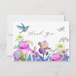 Cartão De Agradecimento Flores e beija-flor aquarela obrigado 