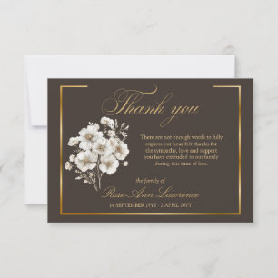 Cartão De Agradecimento Flores Elegantes de Cosmos Branco com Moldura Dour