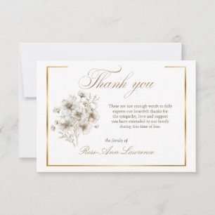 Cartão De Agradecimento Flores Elegantes de Cosmos Branco com Moldura Dour