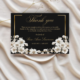 Cartão De Agradecimento Flores Elegantes de Cosmos Branco com Moldura Dour