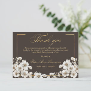 Cartão De Agradecimento Flores Elegantes de Cosmos Branco com Moldura Dour