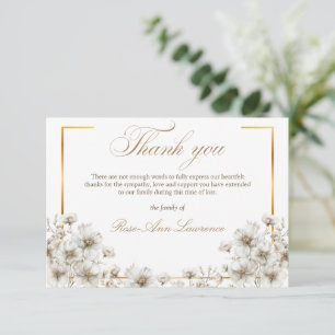 Cartão De Agradecimento Flores Elegantes de Cosmos Branco com Moldura Dour