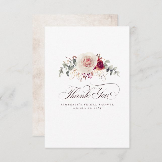 Cartão De Agradecimento Flores Elegantes de Tom Terroso Pequeno Obrigado (Frente/Verso)