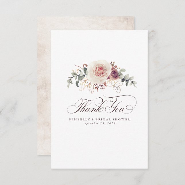 Cartão De Agradecimento Flores Elegantes de Tom Terroso Pequeno Obrigado (Frente/Verso)