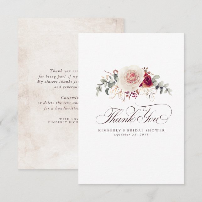 Cartão De Agradecimento Flores Elegantes de Tons Terrosos Pequeno Agradeci (Frente/Verso)