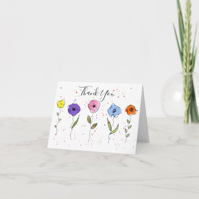 Cartão De Agradecimento Flores em Aquarela (Frente)