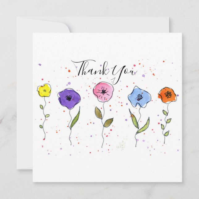 Cartão De Agradecimento Flores em Aquarela (Frente)