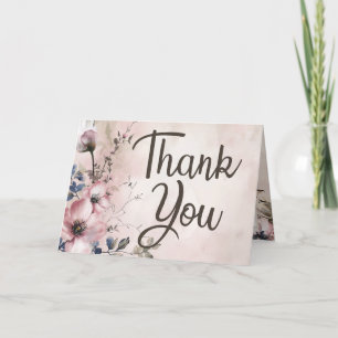 Cartão De Agradecimento Flores em Aquarela em Branco