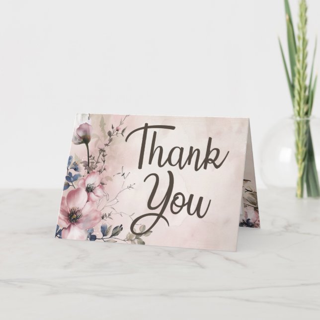 Cartão De Agradecimento Flores em Aquarela em Branco (Frente)