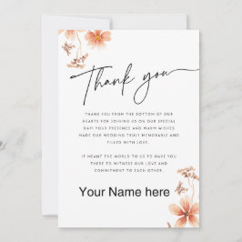 Cartão De Agradecimento Flores em Aquarela Morna Caligrafia Casamento