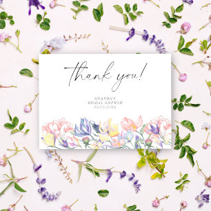 Cartão De Agradecimento Flores em aquarela - obrigada chá de noiva