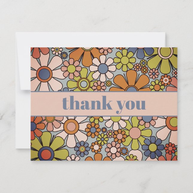 Cartão De Agradecimento Flores estéticas do Jardim Retro 60s 70s (Frente)