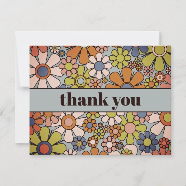 Cartão De Agradecimento Flores estéticas do Jardim Retro 60s 70s (Frente)