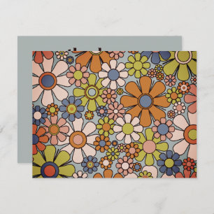 Cartão De Agradecimento Flores estéticas do Jardim Retro 60s 70s