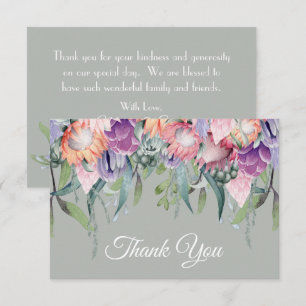 Cartão De Agradecimento Flores Exóticas Tropicais de Protea em Aquarela pa