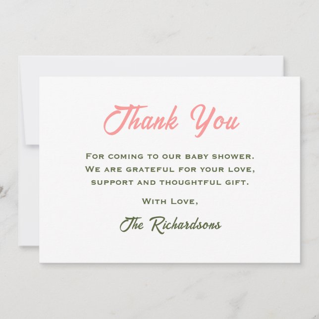 Cartão De Agradecimento Flores Florais Bebê Em Chá de fraldas Botânico Blo (Frente)