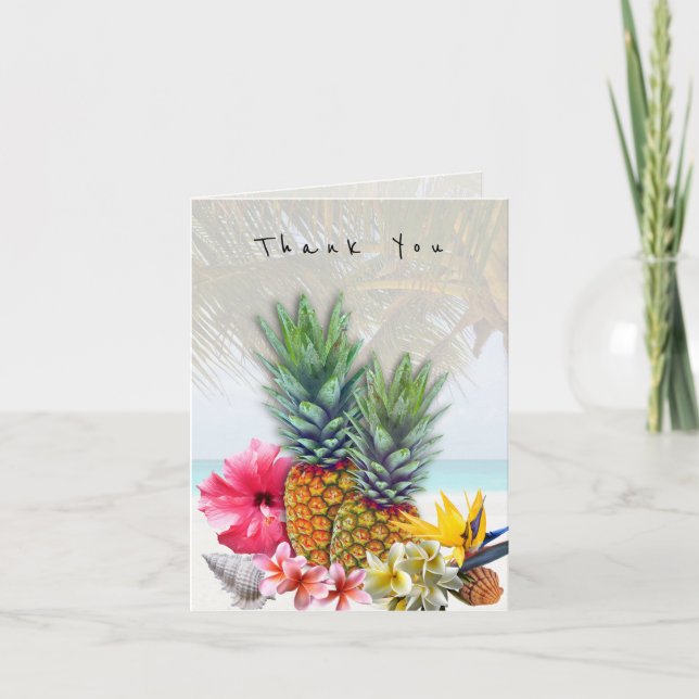 Cartão De Agradecimento Flores Havaianas Pineanases Conchas Obrigado (Frente)