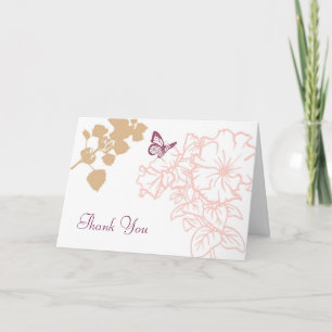 Cartão De Agradecimento Flores Ilustradas & Borboletas Casamento Agradecim