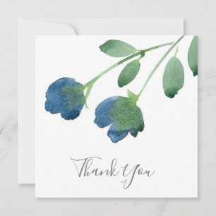 Cartão De Agradecimento Flores Indigo Azul e Verde de Aquarela Obrigado