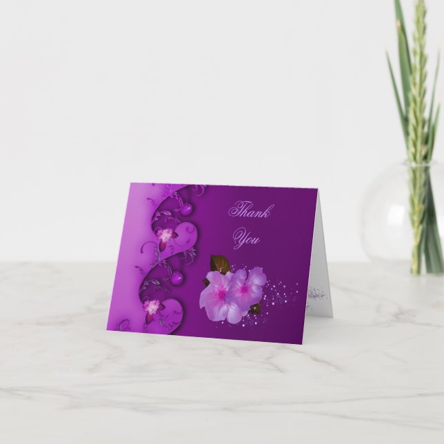 Cartão de Agradecimento Flores Lilás Roxo (Frente)