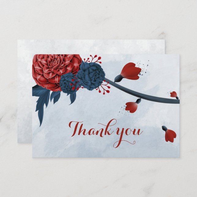 Cartão De Agradecimento Flores marinhos e burgundy botânica (Frente/Verso)