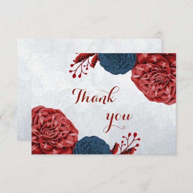 Cartão De Agradecimento Flores marinhos e burgundy botânica (Frente/Verso)