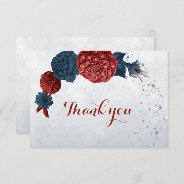 Cartão De Agradecimento Flores marinhos e burgundy botânica (Frente/Verso)
